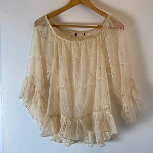 Peach creme lace transparent top